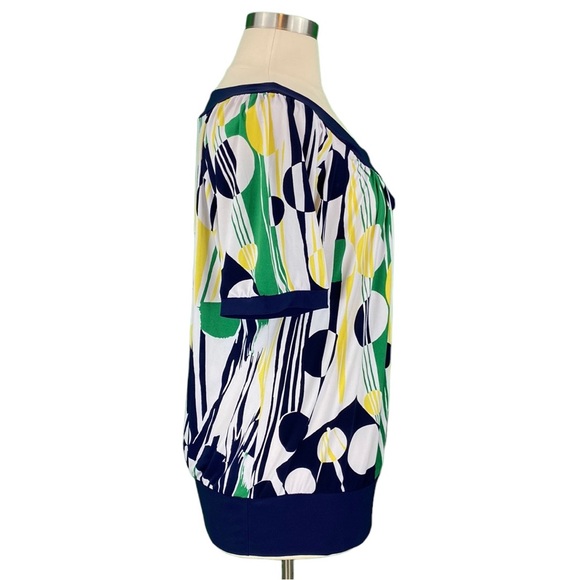 Lane Bryant White Abstract Print Tie Neck Flowy Blouse - Picture 5 of 15